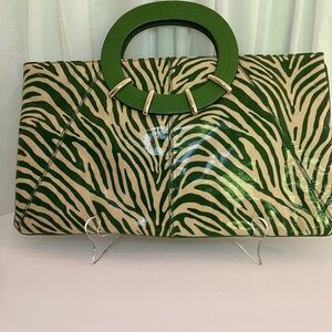 Kate Spade Green and Cream Zebra Print Clutch